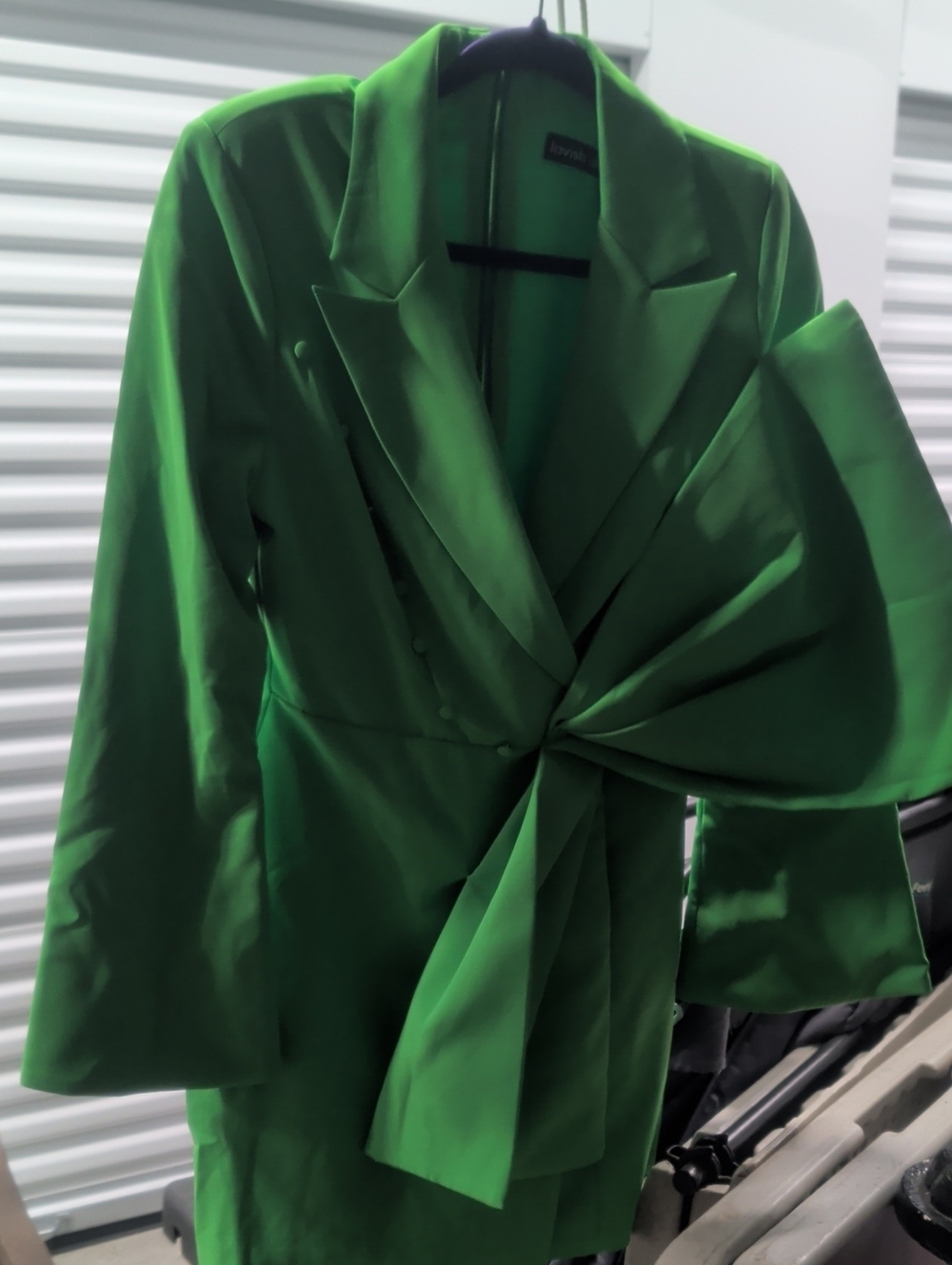 Lavish Alice Bright Green Tie-Front Satin Blazer